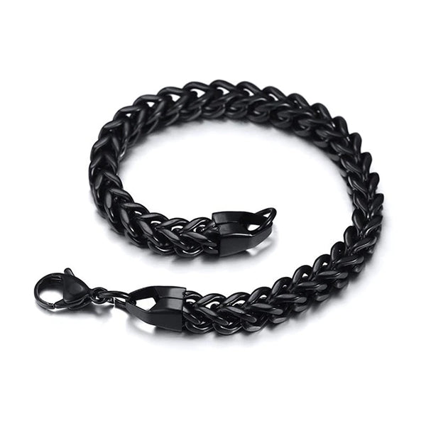 "The Square Braid" Bracelet (BLACK) - Men's Stainless Steel 22cm Wheat Spiga Bracelet
