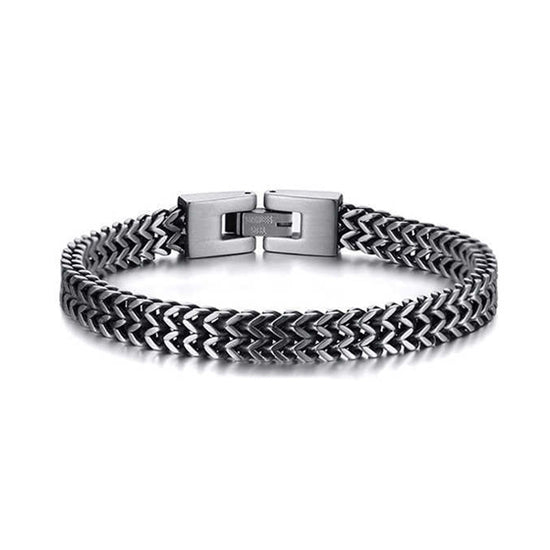 Mens Silver & Black Zig Zag Pattern Bracelet