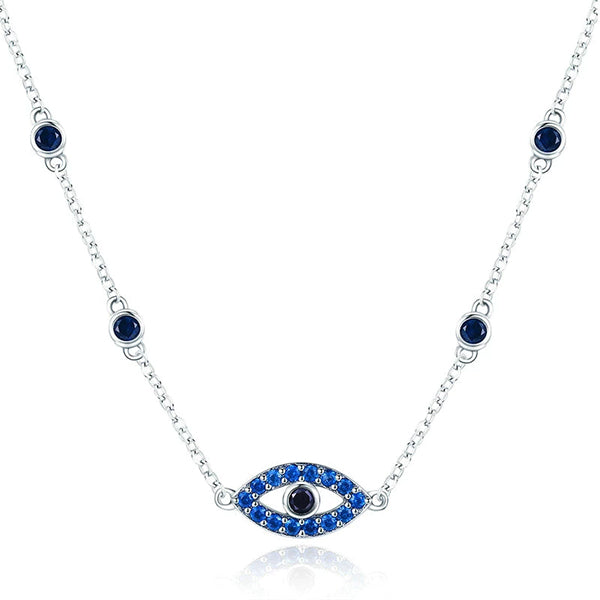 Evil Eye Blue Necklace (40cm) - Made from Sterling Silver