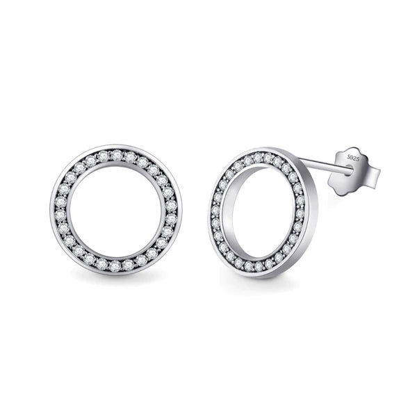 Silver Circle Studs - Subtle Sparkle Crystal Earrings