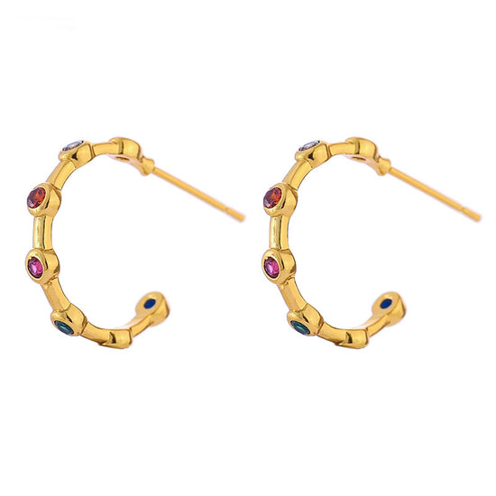 Multi Colour Crystal Hoops - Gold Earrings (Gold Plated Copper)