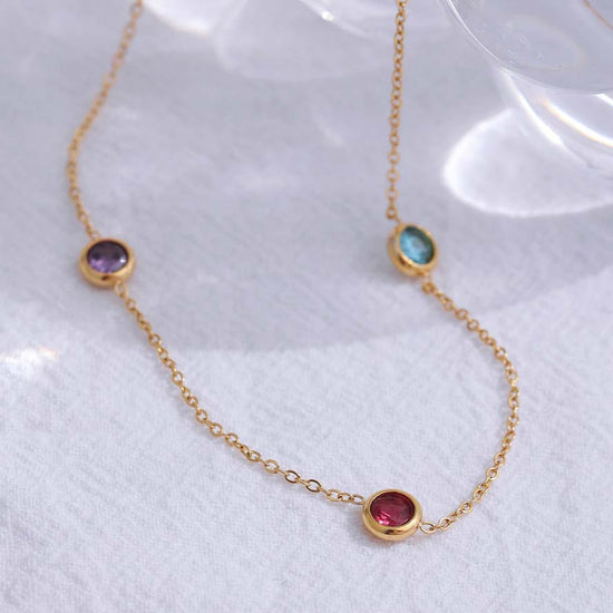 Crystal Dainty Gold Necklace - Thin Stainless Steel Chain (Multi Colour)