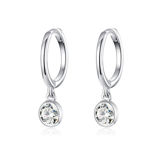 Silver White Crystal Huggie Earrings - Small Drop Earrings