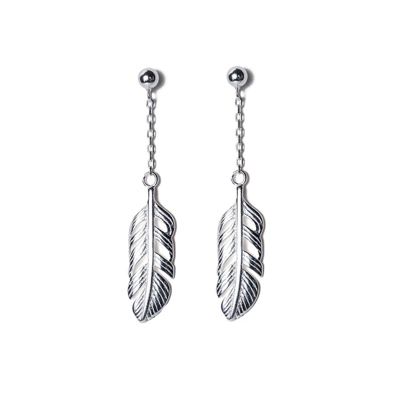 Hanging Feather Studs: Women's 925 Sterling Silver Earring