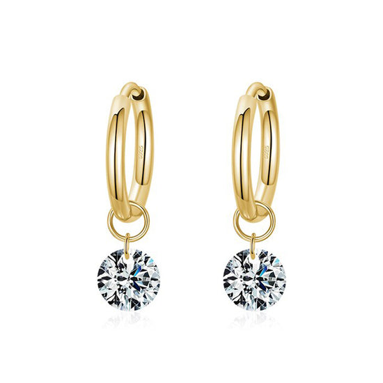 GOLD Crystal Charm Huggie Earrings - 925 Sterling Silver
