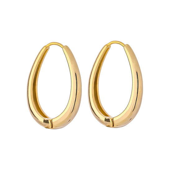 gold oval geometric smooth hoop earrings gold plated 