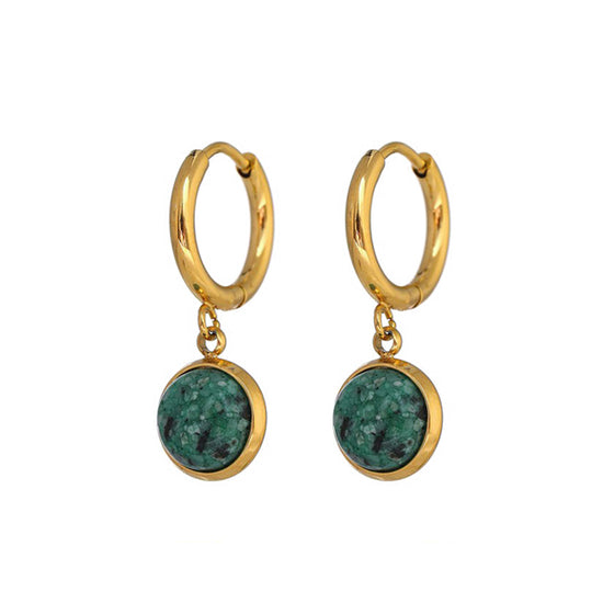 "GREEN MARBLE" - Drop Earrings in Gold (Stainless Steel)