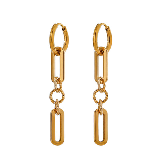 "Chain Link Hoops" - GOLD Geometric Hang Drop Earrings (Waterproof)