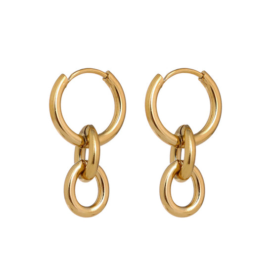 gold link hanging hoop earrings for women removable charms round oval chain link earrings