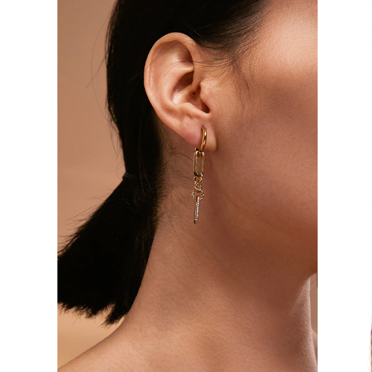 "Chain Link Hoops" - GOLD Geometric Hang Drop Earrings (Waterproof)