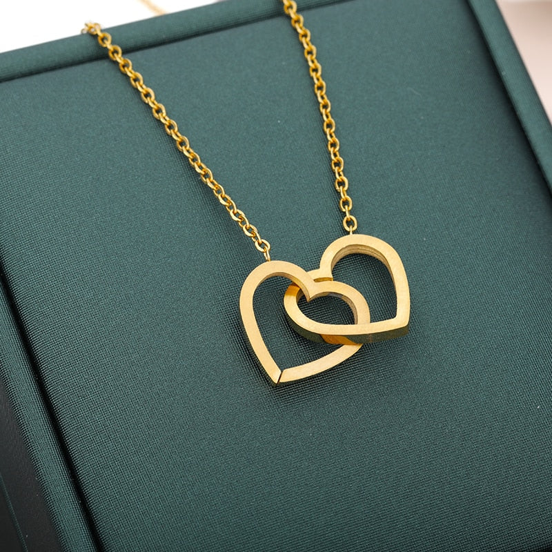 gold double heart friendship relationship necklace for women girls