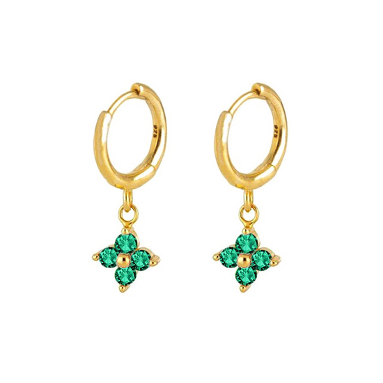 "GREEN SPARKLE" - Gold Huggie Hoop Earrings (sterling silver)