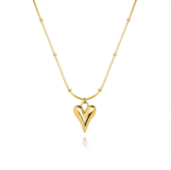 Gold Heart Pendant Necklace - 18K Gold Plated Stainless Steel