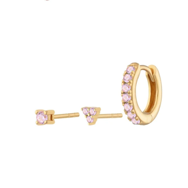 pink gold pack of 3 earrings