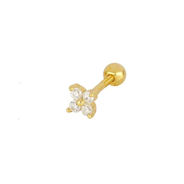 "FOUR MINI SPARKLE" - Single Gold 5mm Screw Back Stud (sterling silver)