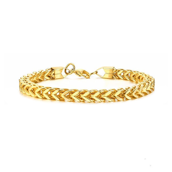 "The Square Braid" Bracelet (GOLD) - Men's Stainless Steel 22cm Wheat Spiga Bracelet