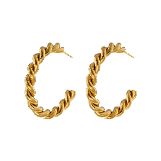 30mm Twist Braid Hoops - Gold Plated Stainless Steel Earrings