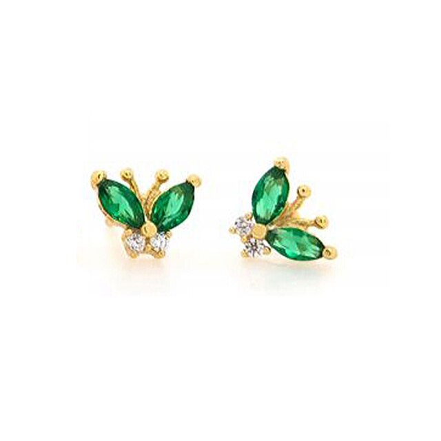 "TINY GREEN BUTTERFLY" - Gold Push Back Studs (Sterling Silver)