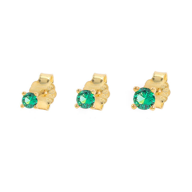 Green Gold Studs - Sterling Silver Earrings (set of 3)
