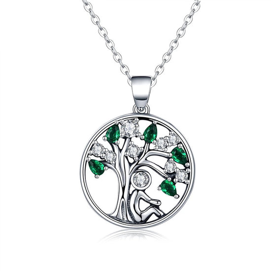 Tree of Life Green Necklace (44cm) - Made from Sterling Silver
