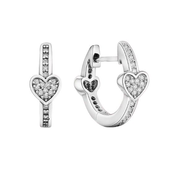 Oxidised Heart Huggies - Silver Subtle Sparkle Crystal Earrings