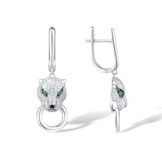 Silver Sparkle Pave Earrings for Women: Jaguar, Panther, Leopard, Lynx, Tiger, Lion Cat Earrings