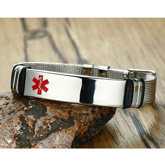 SILVER Mesh Medical ID - Stainless Steel Medical Alert Bracelet (light grey)