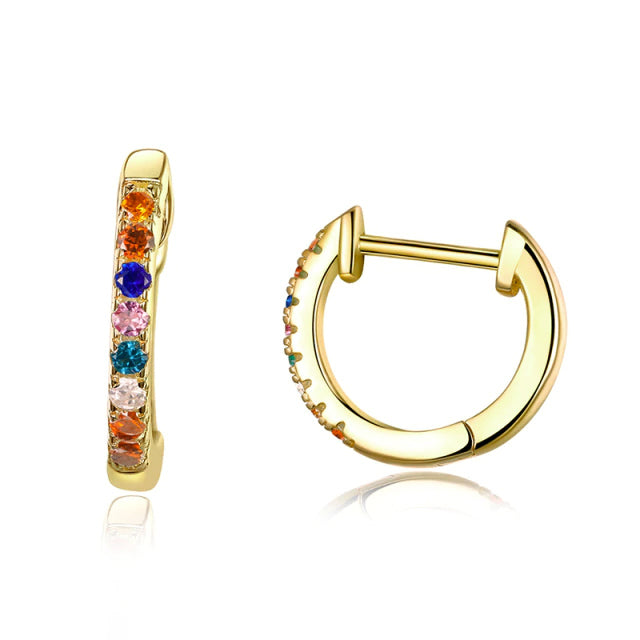 Multi Coloured Rainbow Huggies - Gold Small Hoop Earrings