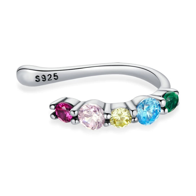 Silver Multi Colour Ear Cuff - Rainbow Zircon Crystals (sterling silver)