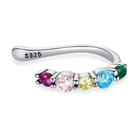 Silver Multi Colour Ear Cuff - Rainbow Zircon Crystals (sterling silver)