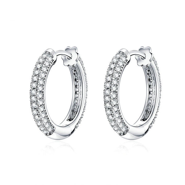 "Pave Crystal Hoops" - Small Sparkling Sterling Silver Earrings