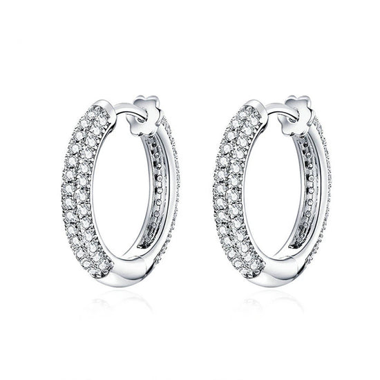 "Pave Crystal Hoops" - Small Sparkling Sterling Silver Earrings
