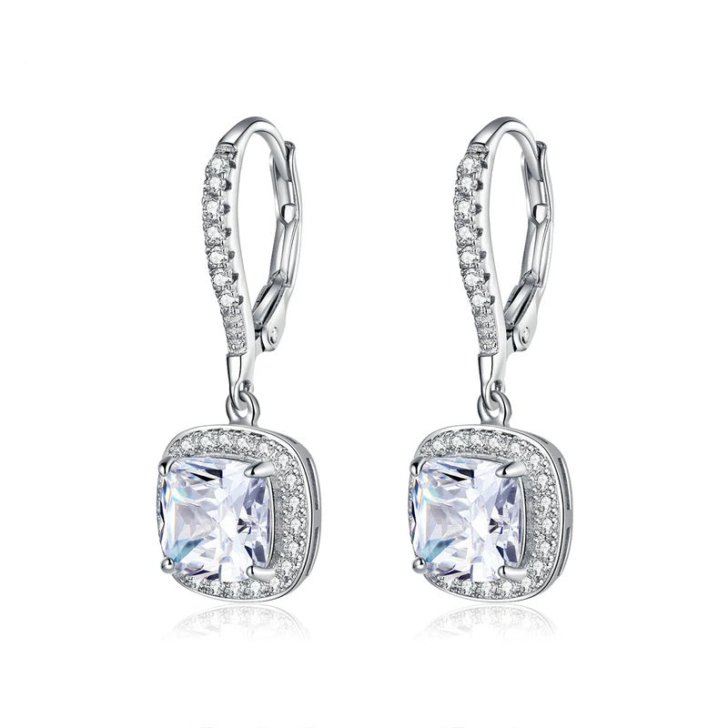 Silver Drop Pave Earrings (with sparkling crystals) - Platinum Plated Sterling Silver