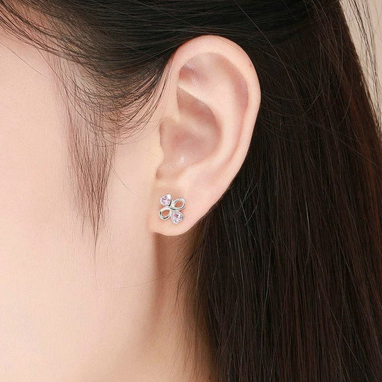Sparkling Pink Infinity Stud Earrings: Light Pink Crystal Earrings