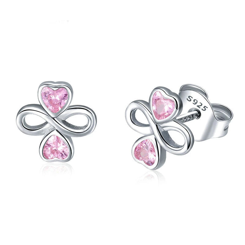Sparkling Pink Infinity Stud Earrings: Light Pink Crystal Earrings