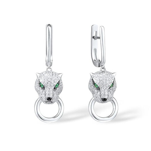 Silver Sparkle Pave Earrings for Women: Jaguar, Panther, Leopard, Lynx, Tiger, Lion Cat Earrings