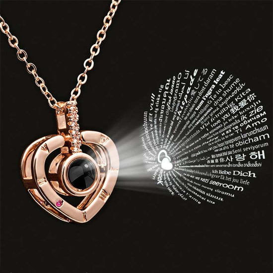 "I Love You" 100 Language Pendant Necklace - in Rose Gold