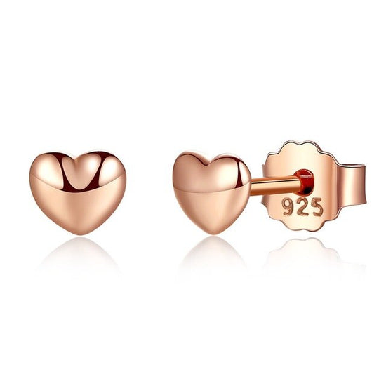 small tiny 4mm ROSE GOLD Tiny Sterling Silver Love Heart Studs