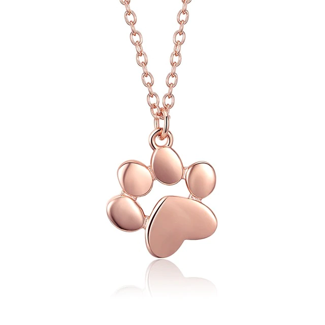 ROSE GOLD PAW PRINT PENDANT - Children's Sterling Silver Dog Necklace