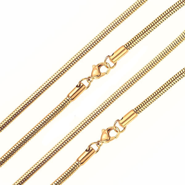 Gold Round Snake Chain Necklace - Stainless Steel (3mm thick, 50cm long)
