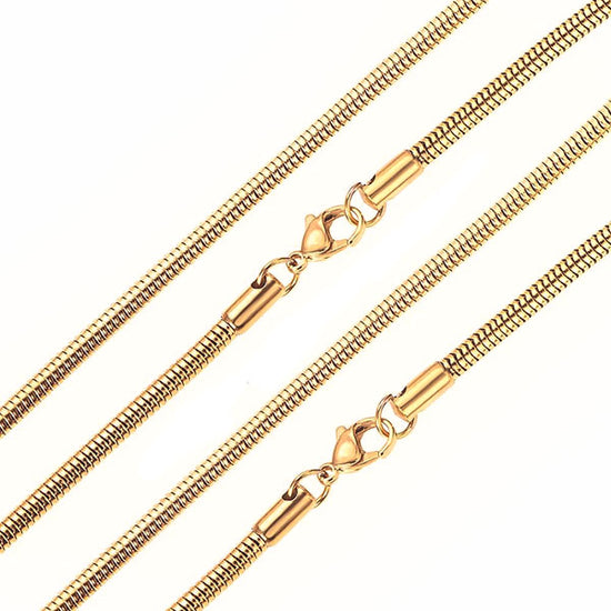 Gold Round Snake Chain Necklace - Stainless Steel (3mm thick, 50cm long)