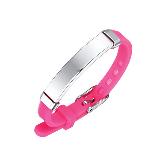 FLURO Pink Silicone Medical ID Bracelet - Girls, Kids, Children's Engraving Bracelet