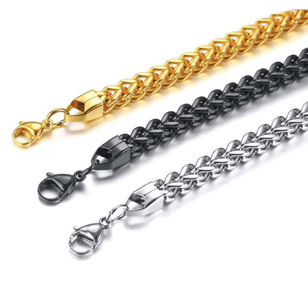 "The Square Braid" Bracelet (BLACK) - Men's Stainless Steel 22cm Wheat Spiga Bracelet