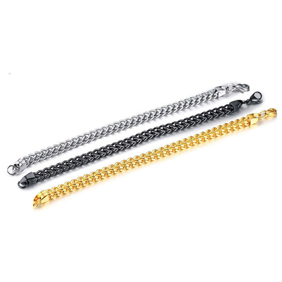 The Square Braid Bracelet (SILVER) - Men's Stainless Steel 22cm Wheat Spiga Bracelet
