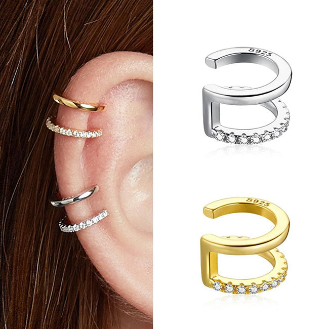 SILVER Crystal Ear Cuff - No piercing Earring (Sterling Silver)