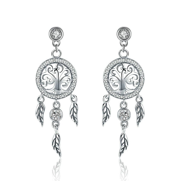 Silver Tree of Life Earrings: Drop Hanging Style