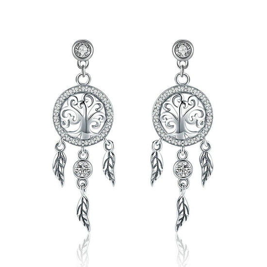 Silver Tree of Life Earrings: Drop Hanging Style