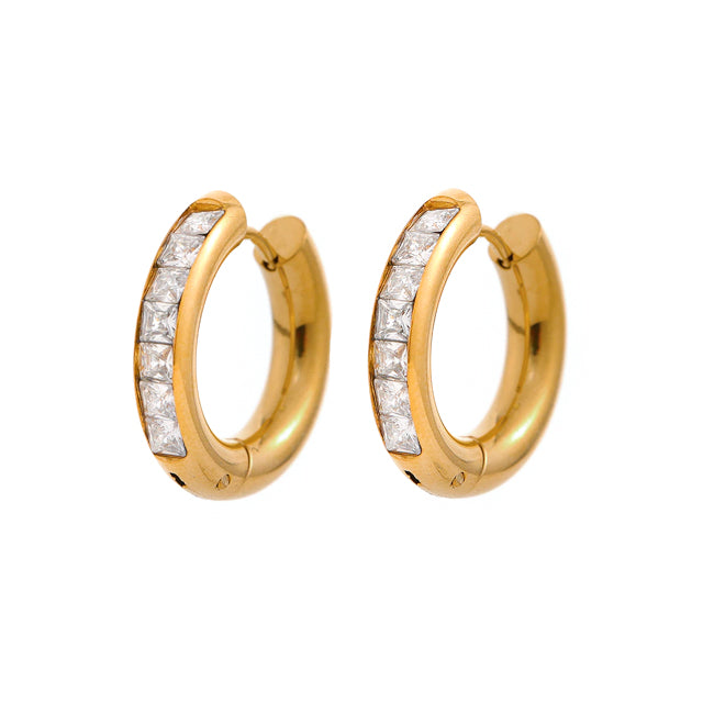 "Glimmer Wide Sparkle Hoops" - Gold Plated Stainless Steel Earrings
