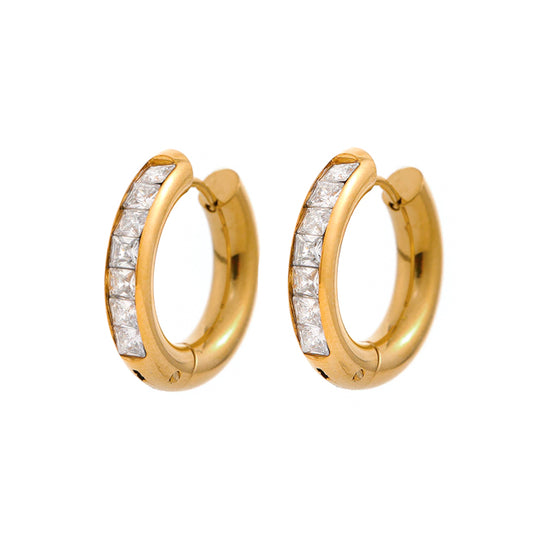 "Glimmer Wide Sparkle Hoops" - Gold Plated Stainless Steel Earrings