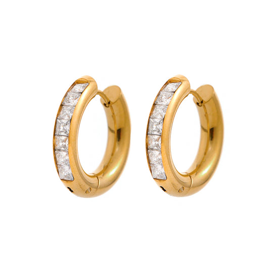 Gold Wide Sparkle Hoops - Gold Plated Stainless Steel Earrings